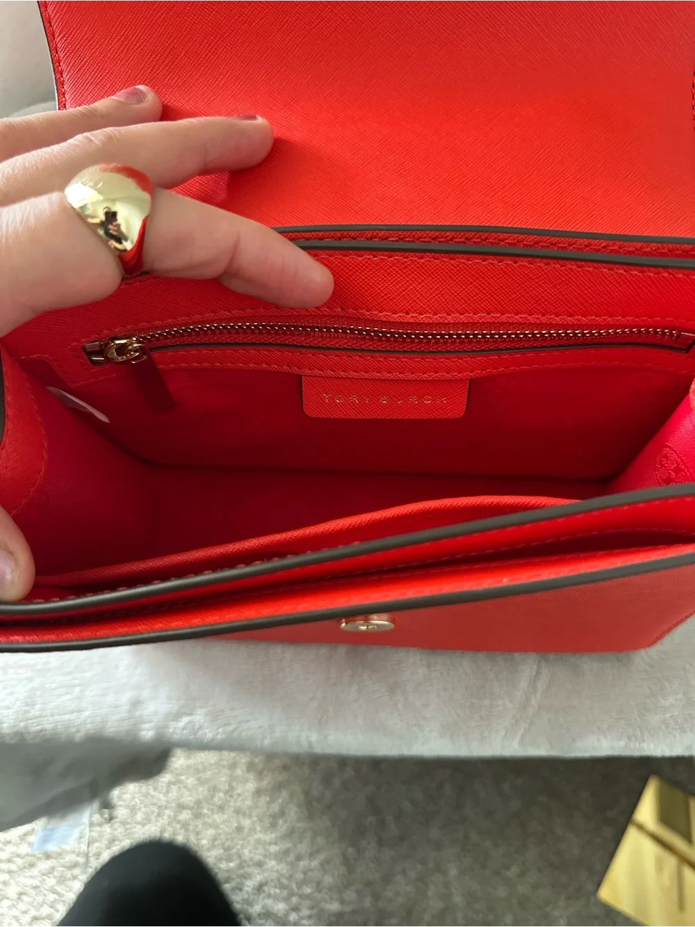 Tory Burch Emerson in bright red with gold straps